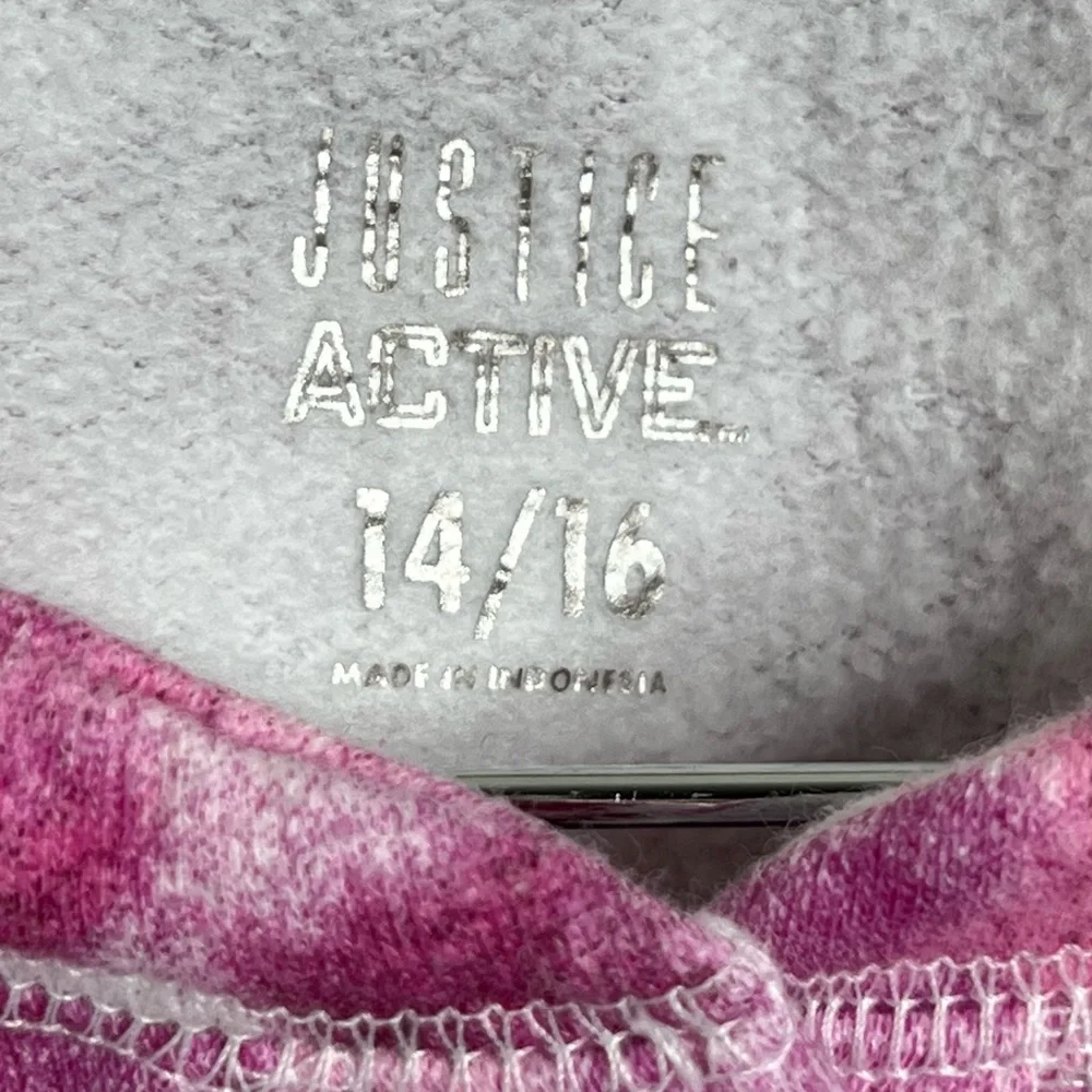 Justice Active Cropped Tie Dye Sweatshirt Size 14/16 Burgundy Pink
